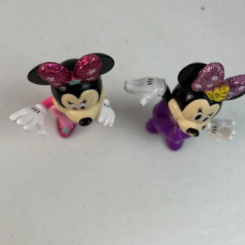 Lot of 2‎ Disney Junior Purple Glitter Minnie Mouse & Pink Polka Dot Figurines